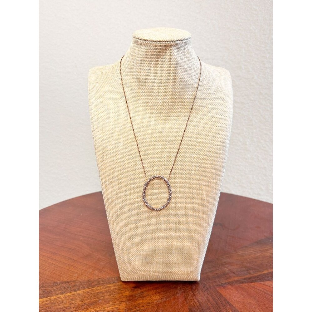 Vintage Alexis Bittar Rose Gold Crystal Encrusted Oval Pendant Necklace